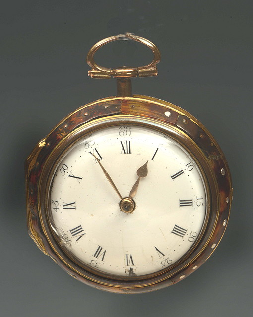 Appraisal: A TORTOISESHELL AND GILT METAL PAIR CASE POCKET WATCH with