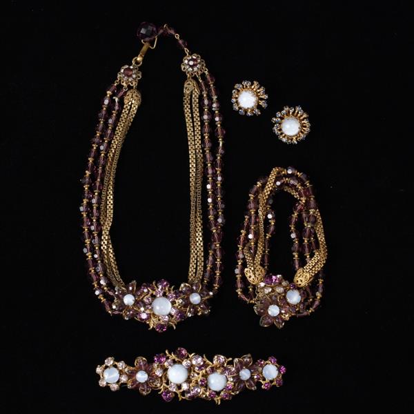 Appraisal: Miriam Haskell pc Necklace Bracelet Pin Clip on Earrings necklace