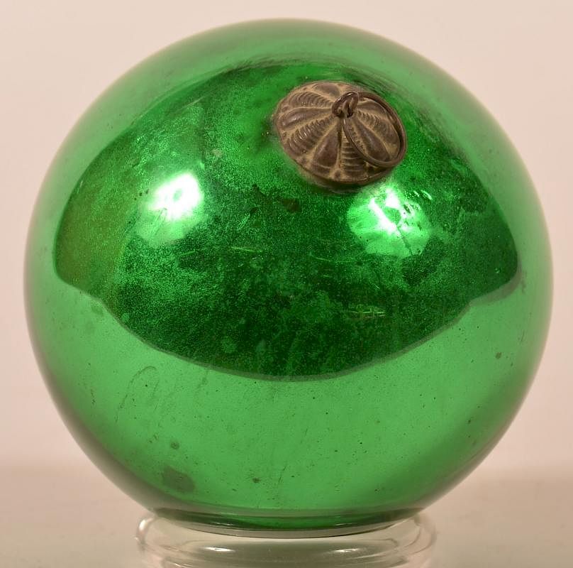 Appraisal: Green Blown Glass Ball Form German Kugel Antique Green Blown