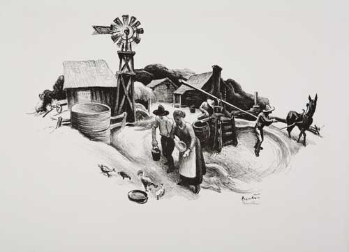 Appraisal: THOMAS HART BENTON Missouri Farmyard Lithograph x mm x inches