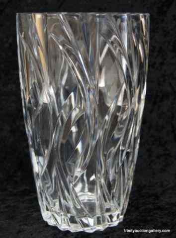 Appraisal: Large Lead Crystal '' VaseIn a modern deco cut design