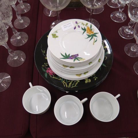 Appraisal: Limoges Porcelain Dinner Service floral decor on black white pcs