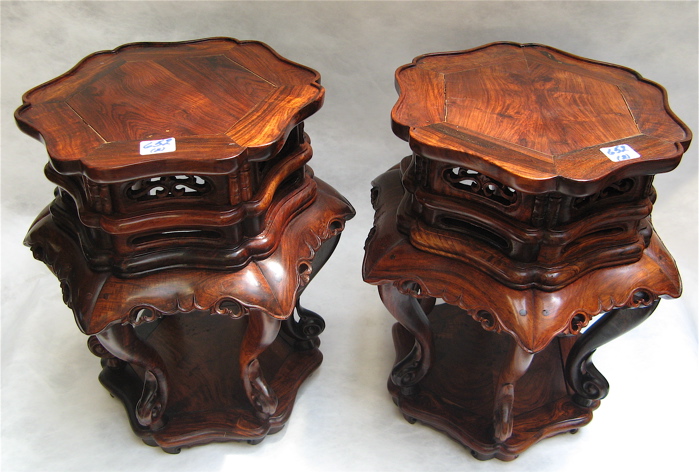 Appraisal: PAIR CHINESE HANG HUA LI HARD WOOD STANDS Each with