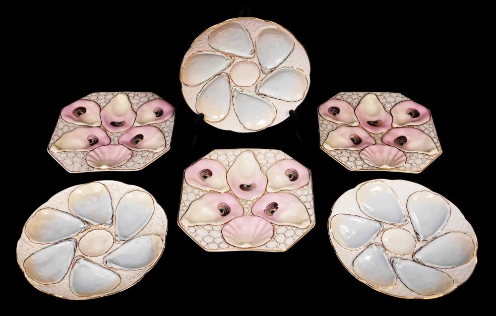 Appraisal: Six porcelain oyster plates Continental th C two sets of