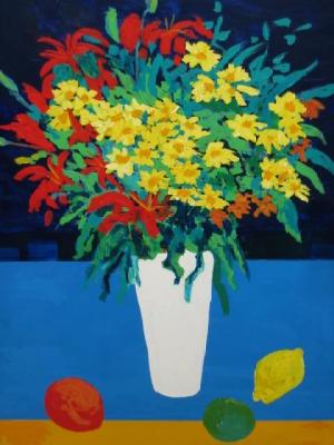 Appraisal: MICHAEL SAVILLE Still Life with Flowers and Fruit signed on