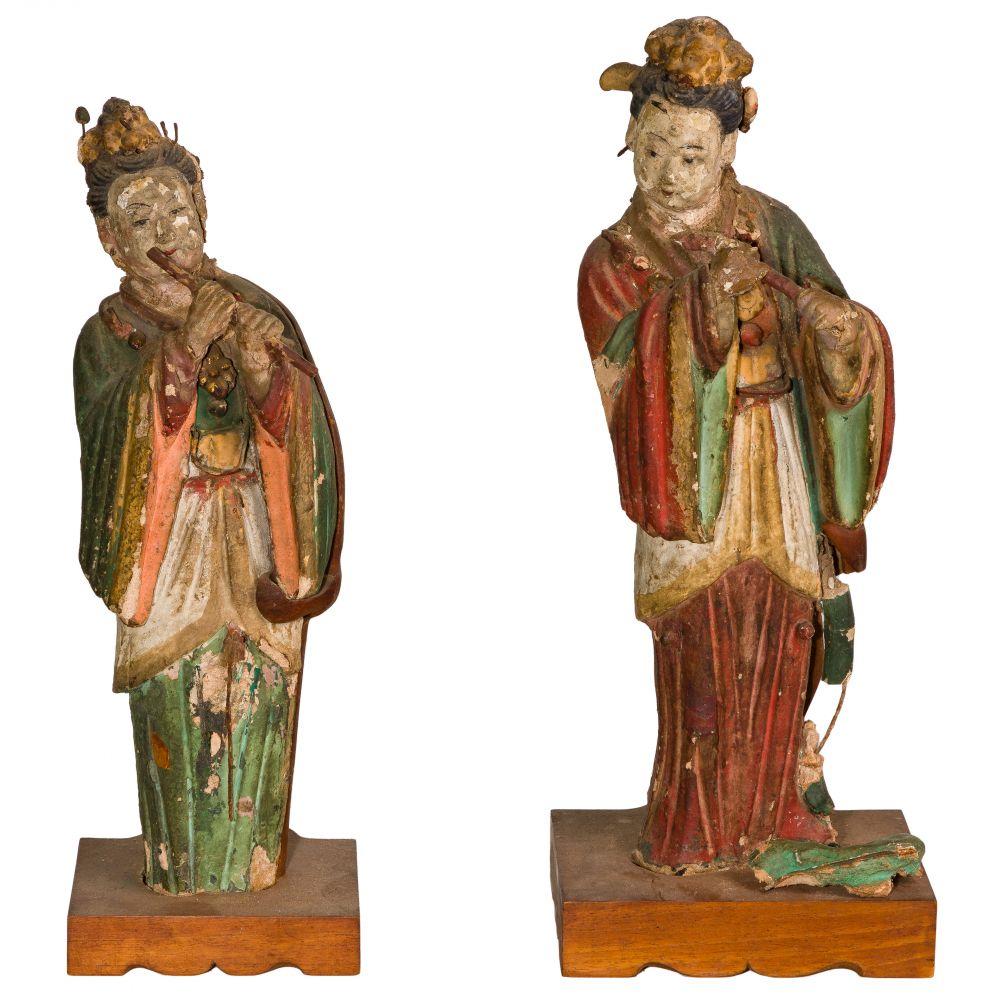 Appraisal: CHINESE DECORATIVE CERAMIC FIGURINES similar items having musical instruments red