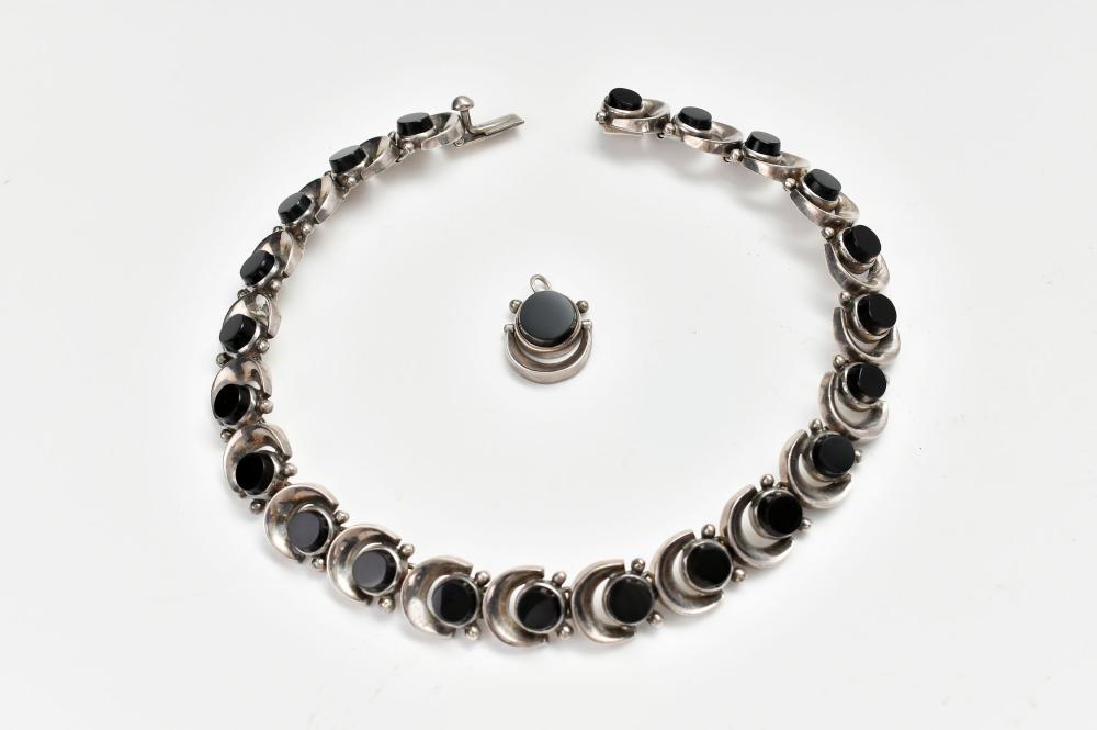 Appraisal: MEXICAN STERLING SILVER ONYX NECKLACE PENDANTMid to late th Century