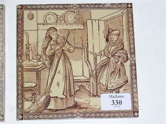 Appraisal: EIGHT VICTORIAN TILES brown ground depicting royal workers including courtiers