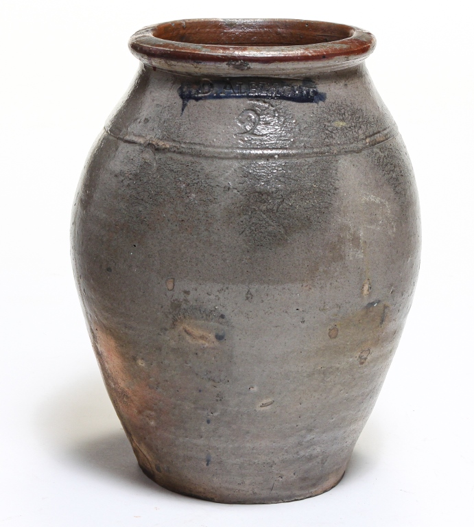 Appraisal: OHIO ALBRIGHT OVOID STONEWARE JAR Mid th century Impressed D