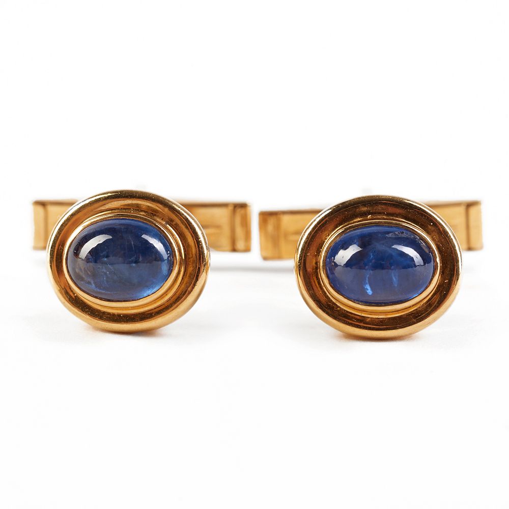 Appraisal: K Gold Sapphire Cufflinks Pair of K yellow gold natural