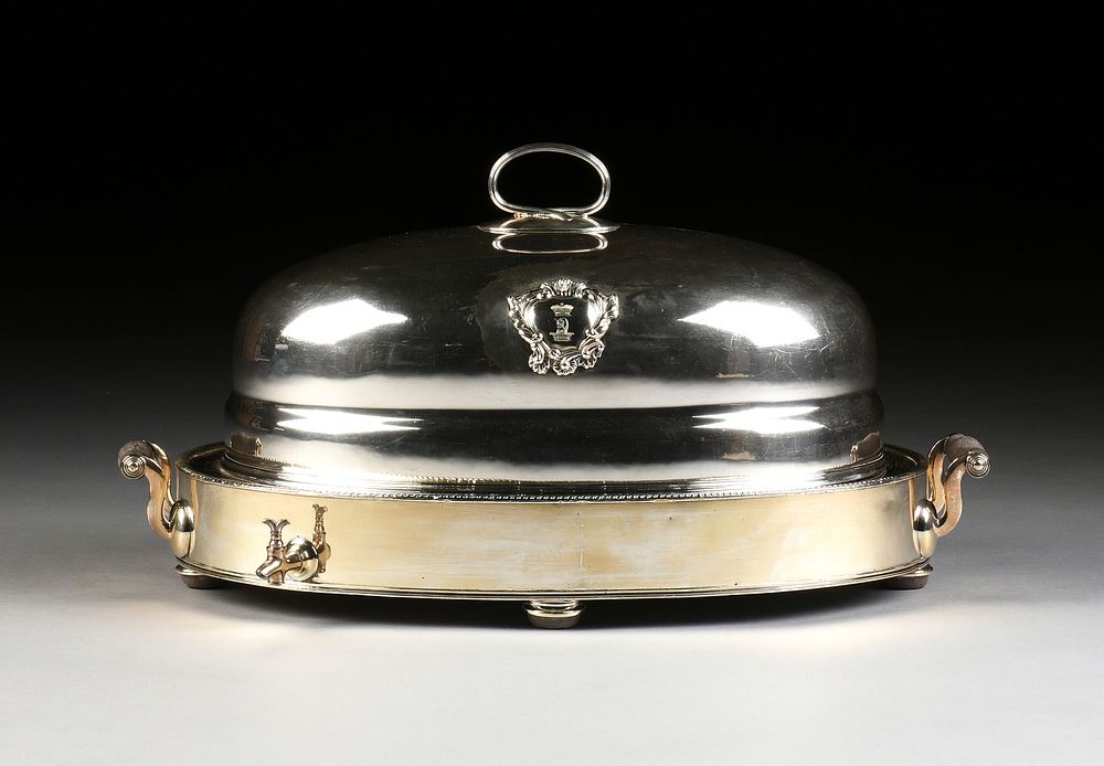 Appraisal: A SHEFFIELD SILVER-PLATED MEAT DOME COVER ON WARMING STAND EARLY