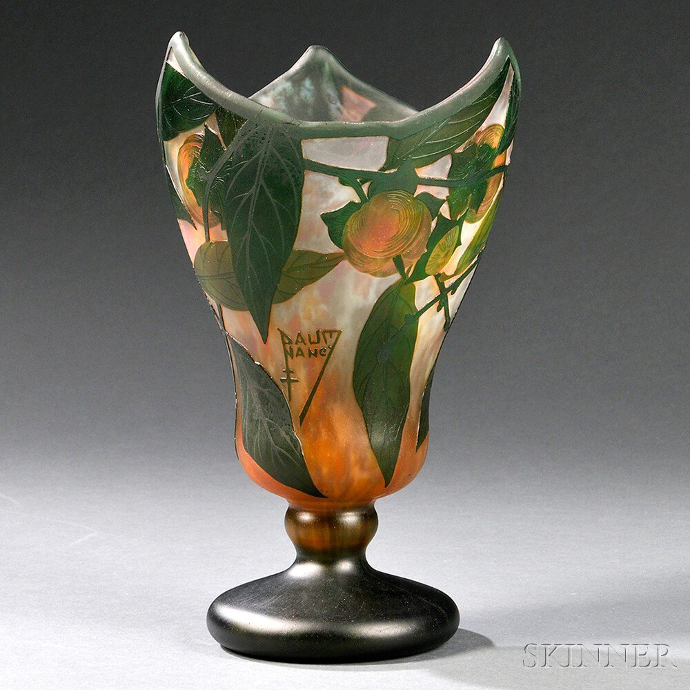 Appraisal: Daum Cameo Vase Art glass Nancy France c Tri-pointed rim