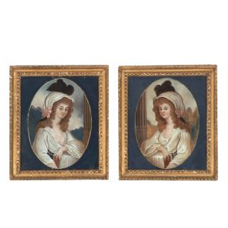 Appraisal: Pair Chinese Export reverse painted portraits Pair Chinese Export reverse