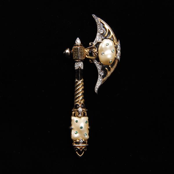 Appraisal: Trifari Alfred Philippe Ming Figural Axe Rhinestone Enamel Pearl Belly