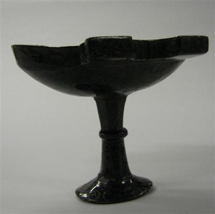 Appraisal: Chinese black and red dry lacquer 'ear' stem cupwarring states