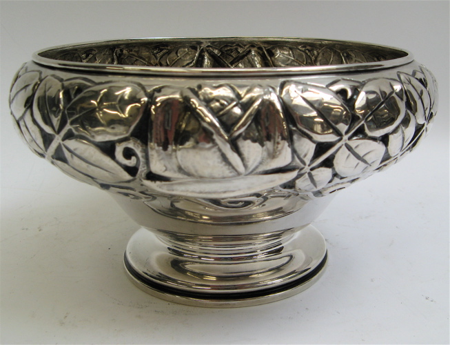 Appraisal: DAVID-ANDERSEN SILVER PEDESTAL BOWL C - chased and engraved rose