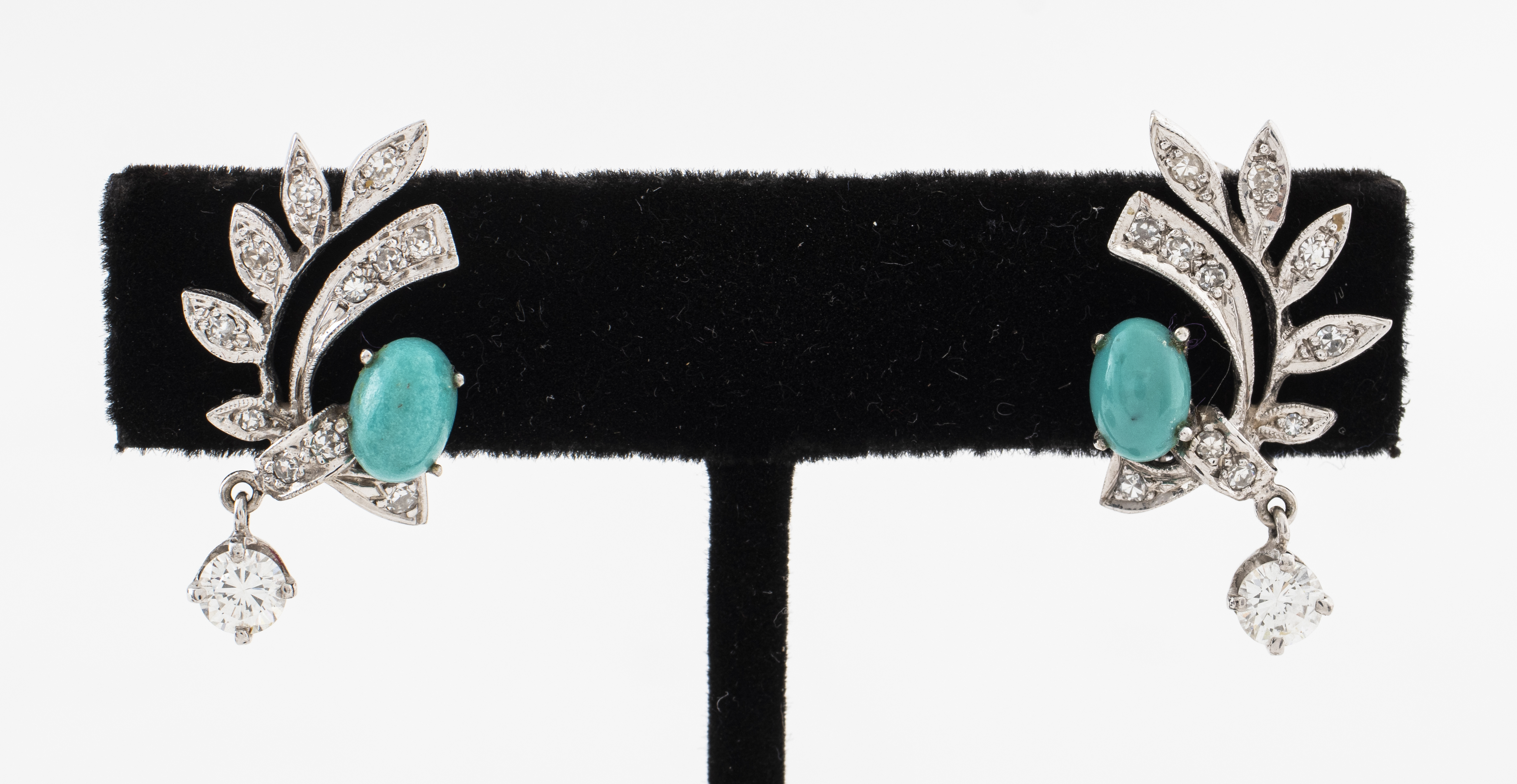 Appraisal: VINTAGE K WHITE GOLD DIAMOND TURQUOISE EARRINGS Vintage Edwardian inspired