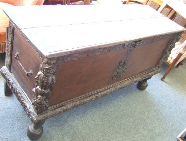 Appraisal: A th century Continental walnut cassone the double plank lift