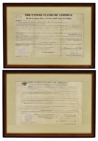 Appraisal: lot of Framed United States land grants John Tyler -