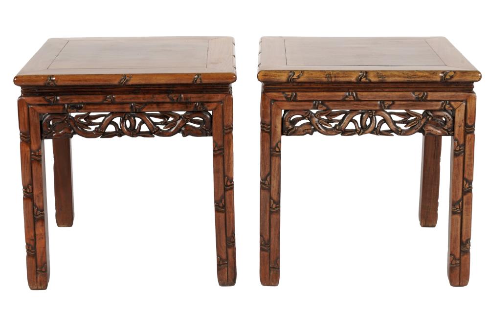 Appraisal: PAIR OF ASIAN-STYLE CARVED FAUX BAMBOO TABLESunsigned Condition chips to