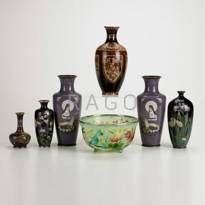 Appraisal: ASIAN DECORATIVE GROUP Seven pieces th th c Cloisonn and