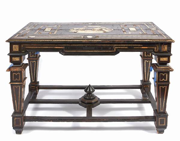 Appraisal: A Milanese bone and ivory inlaid ebonized table height in