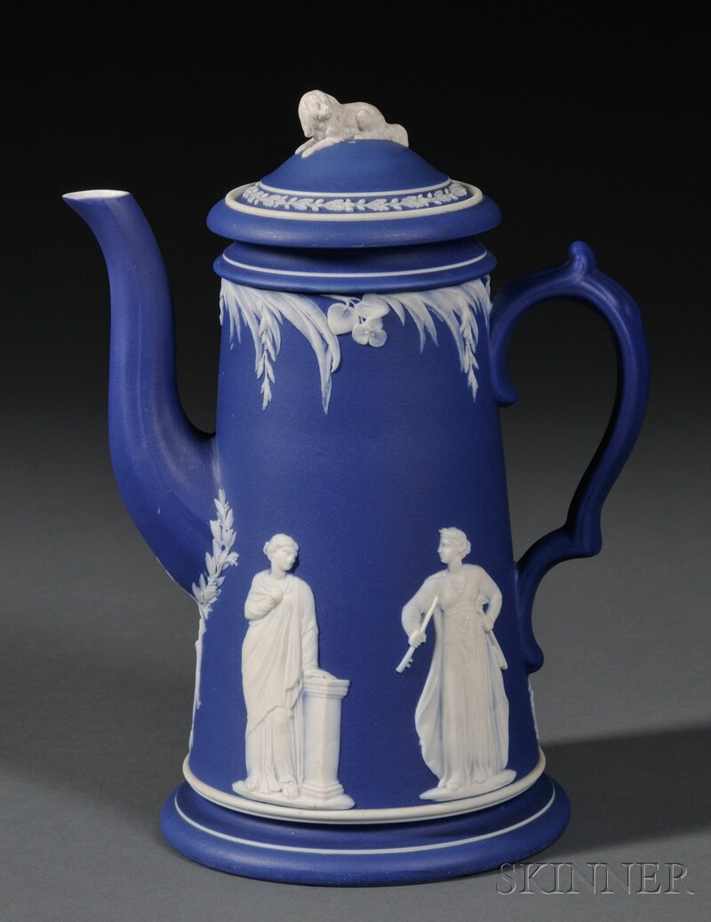 Appraisal: Wedgwood Dark Blue Jasper Dip Coffeepot and Cover England c