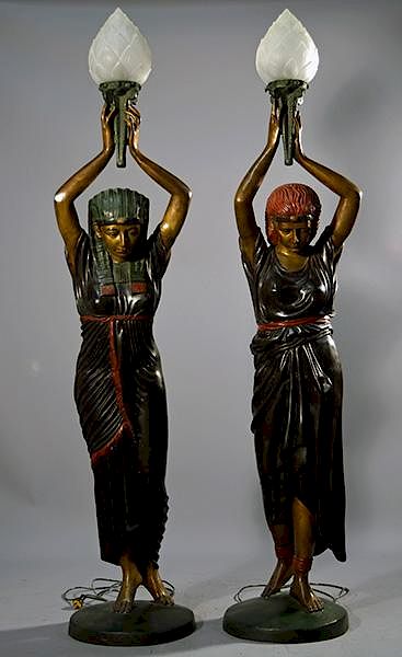 Appraisal: Pair th C Bronze Orientalist Torchieres Pair of th C