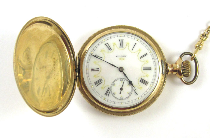 Appraisal: AMERICAN HUNTER CASE POCKET WATCH Elgin model size grade jewels