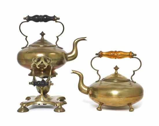 Appraisal: Two Brass Teapots comprising a tilting teapot with stand and