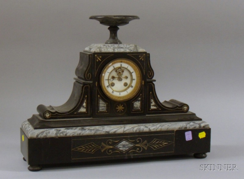 Appraisal: French Black Marble Mantel Clock black and variegated gray marble