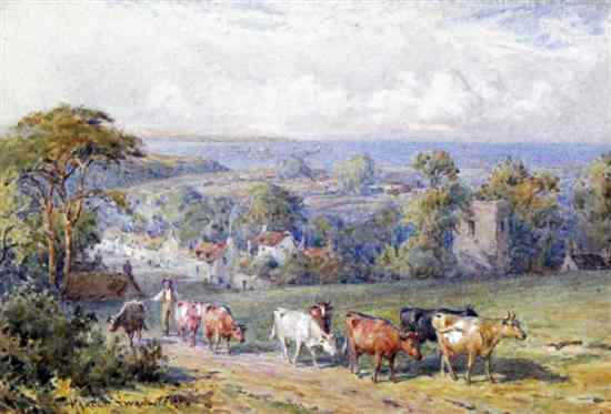 Appraisal: Harold Swanwick - watercolour Cattle and drover in a landscape