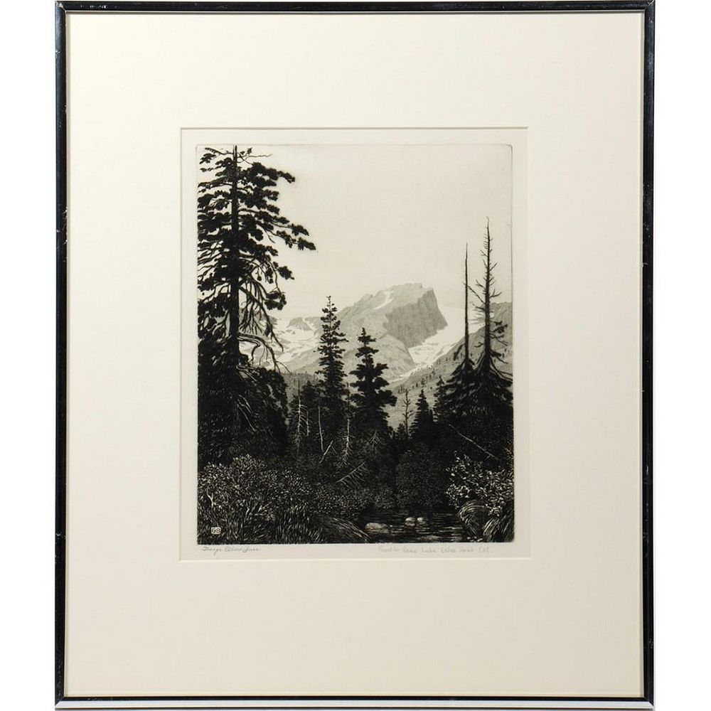 Appraisal: George Elbert BURR - Etching Aquatint Road to Bear Lake