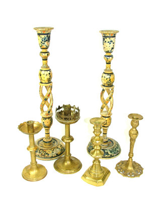 Appraisal: Four pairs of brass candlesticks various patterns th century and