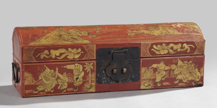 Appraisal: Chinese Red Lacquered Dome-Lidded Accessories Trunk third quarter th century