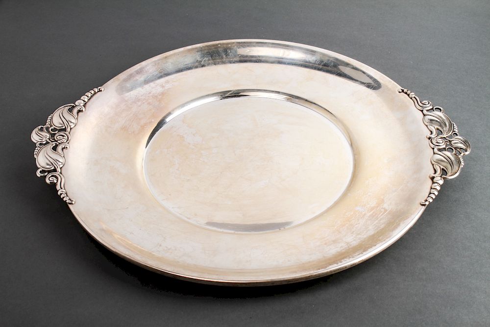 Appraisal: Black Starr Gorham Silver Circular Handled Tray Black Starr Gorham