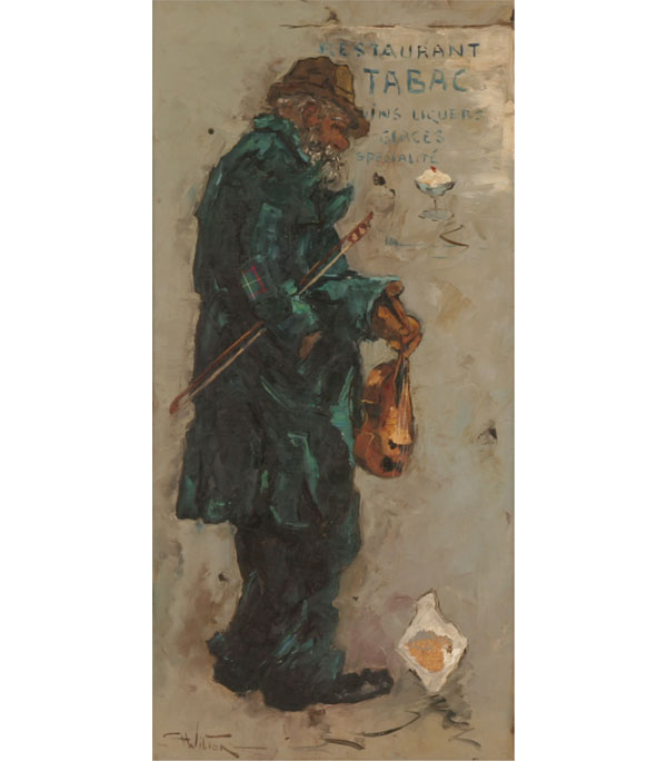 Appraisal: C H Wilton French street performer vagabonds two oils with