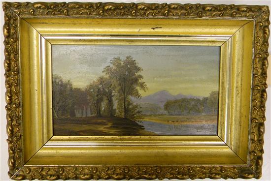 Appraisal: Unsigned oil on board th C landscape with trees on