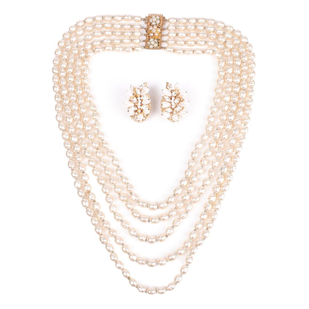 Appraisal: MIRIAM HASKELL PC JEWELRY GROUP MULTI STRAND FAUX PEARL NECKLACE