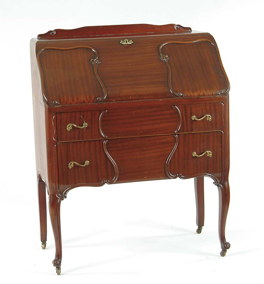 Appraisal: MAHOGANY SLANT FRONT LADIES DESK Interior fitted with three pigeon