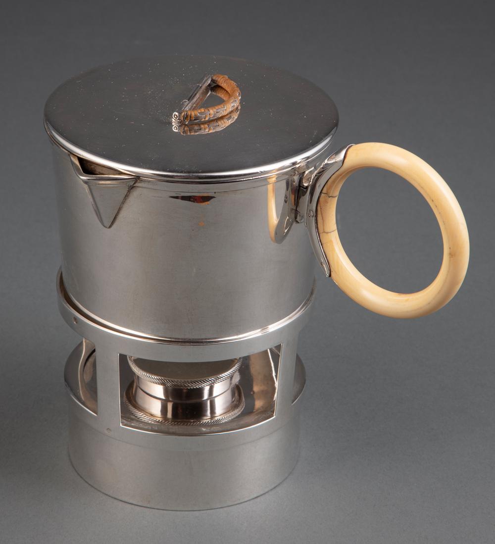 Appraisal: French st Standard Silver Covered Pot on Warming Stand Am