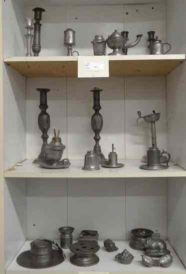 Appraisal: Lot various pcs various pcs early pewter including candlesticks diamond