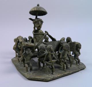 Appraisal: Akan Ghana brass tableau of king and attendants in procession-