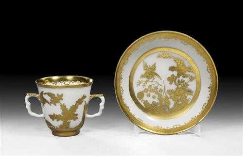 Appraisal: BEAKER AND SAUCER WITH FELS-UND-VOGEL DECORATION Meissen circa - Painted