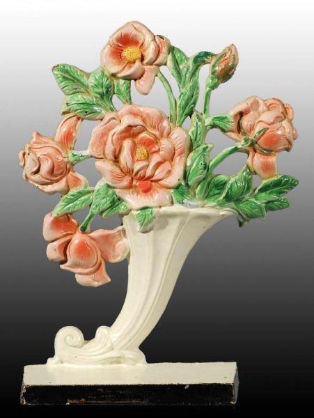 Appraisal: Cast Iron Roses Flower Slanted Vase Doorstop Description Made by