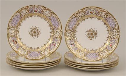 Appraisal: Ten Continental Gilt and Polychrome Decorated Porcelain Dinner Plates in