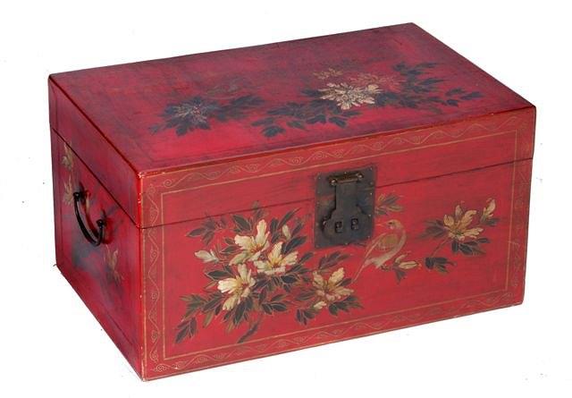 Appraisal: A CHINESE RED LACQUER MARRIAGE CHEST painted with birds and