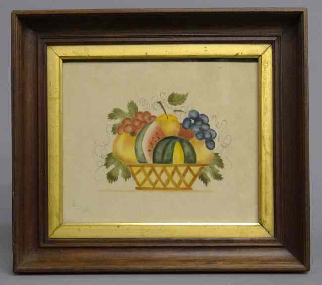 Appraisal: Folk art still life theorem basket of fruit Site ''