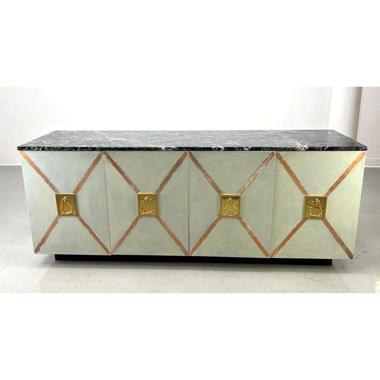 Appraisal: Decorator Marble Top Modernist Credenza Sideboard X Trim Doors with