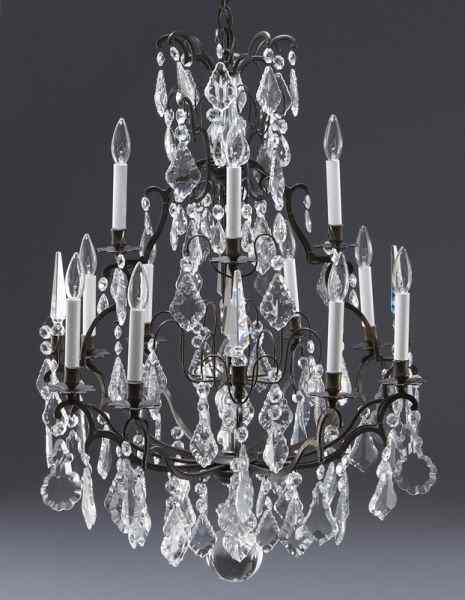 Appraisal: Louis XV style twelve-light crystal chandelierwith pendant shaped cut glass